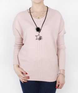 14575 DLF V NECK  PULLOVER PINK (1)