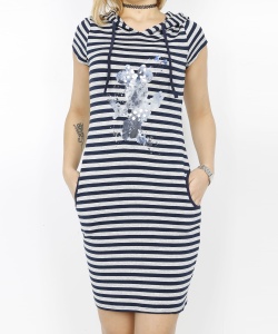21373 DLF STRIPED DRESS NAVY BLUE & GREY (2)